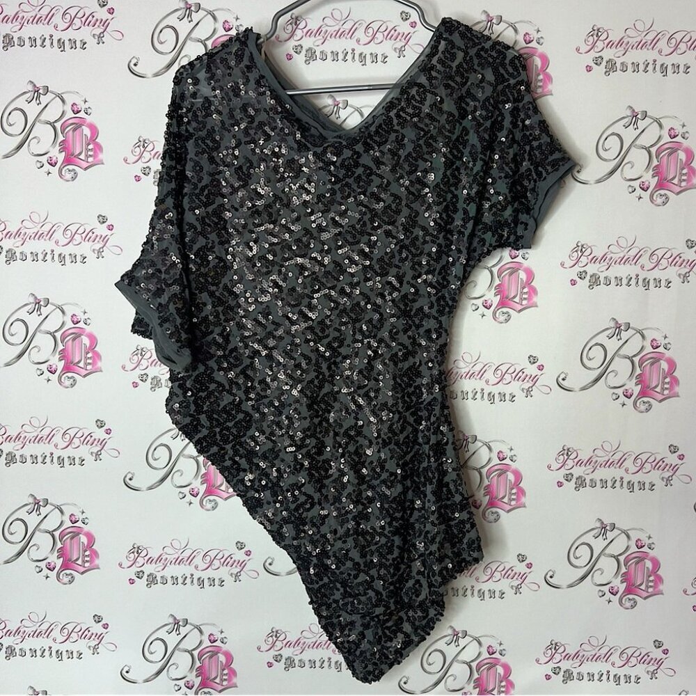 Guess dress Sequin Black grey sparkly shimmer shiny asymmetrical